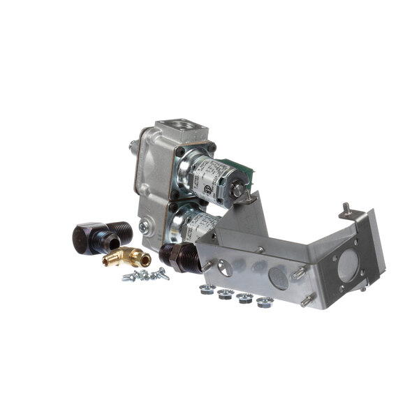 A metal Henny Penny gas valve service assembly with nuts and bolts.