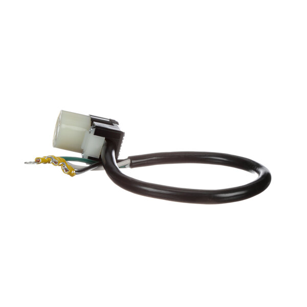 A black cable with a white connector on it.