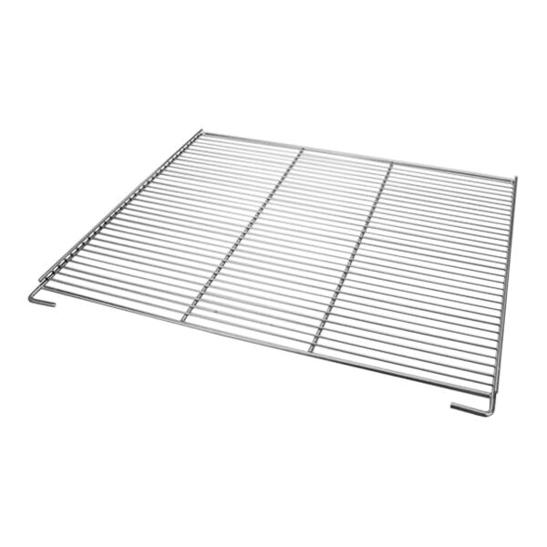 A metal shelf with a wire grid on it.