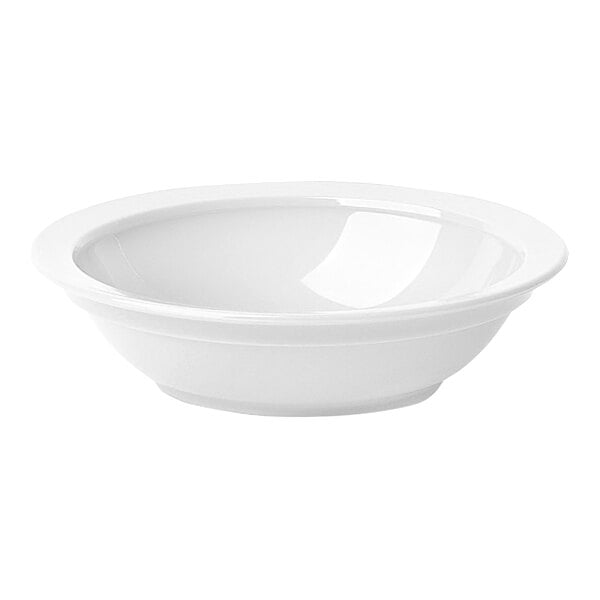 A white bowl with a curved surface and a white rim.
