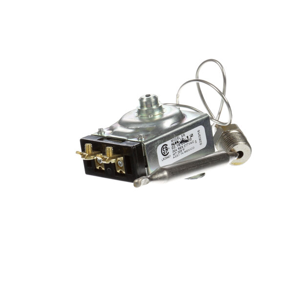 A small metal Hatco thermostat with wires attached.