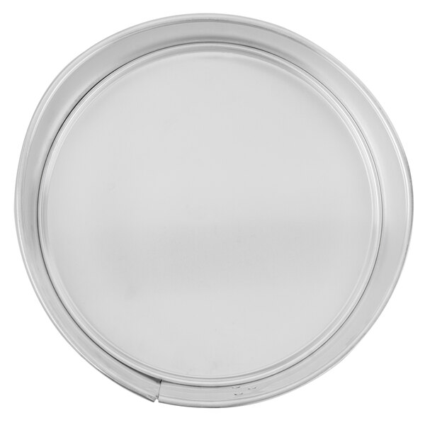 A round silver Chicago Metallic springform cake pan.