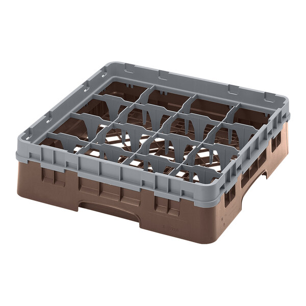 Cambro 16S318-167 Camrack 3 5/8" High Customizable Brown 16 Compartment Glass Rack with 1 Extender