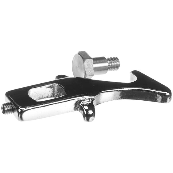 A silver metal Globe latch with a screw.