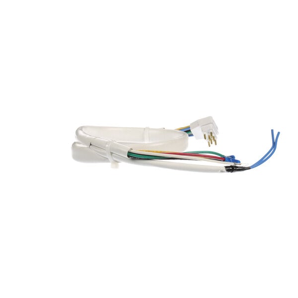 A white True Refrigeration male wire harness with blue and red wires.
