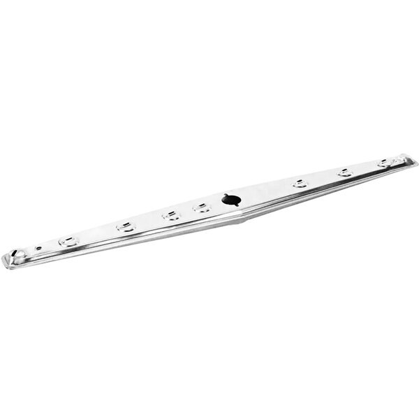A silver stainless steel Fagor Commercial arm with holes.