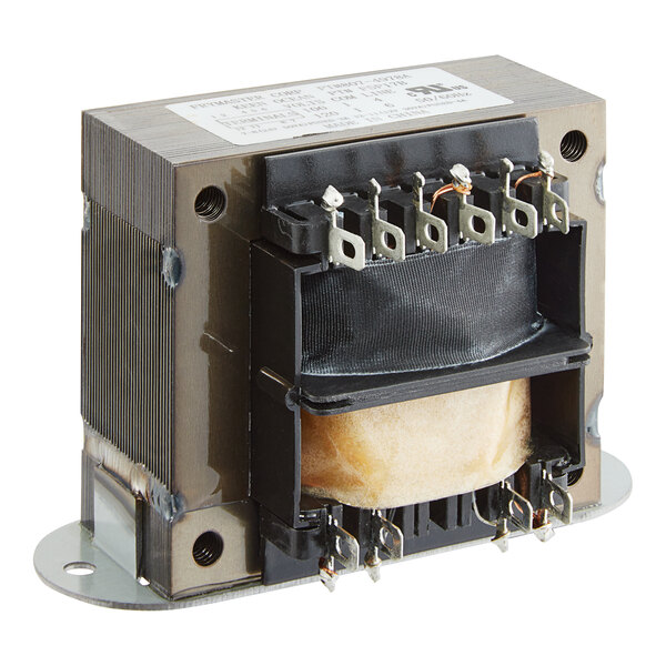 A close-up of a small Frymaster V&F transformer.