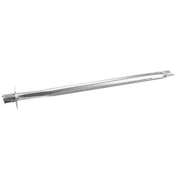 A stainless steel long metal object with holes at one end.