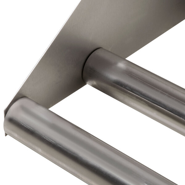 A stainless steel wall mounted tubular rack shelf by Advance Tabco.
