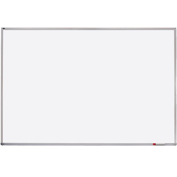 A Quartet white porcelain dry erase board with a silver frame.