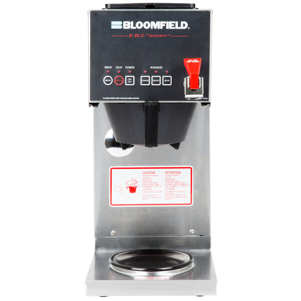 A silver and black Bloomfield E.B.C. automatic coffee machine with touchpad controls.