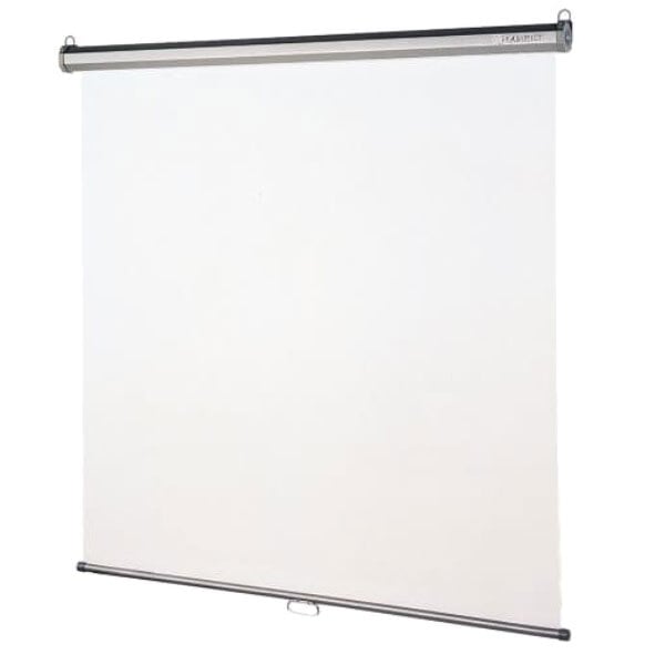 A white projection screen with a metal frame.