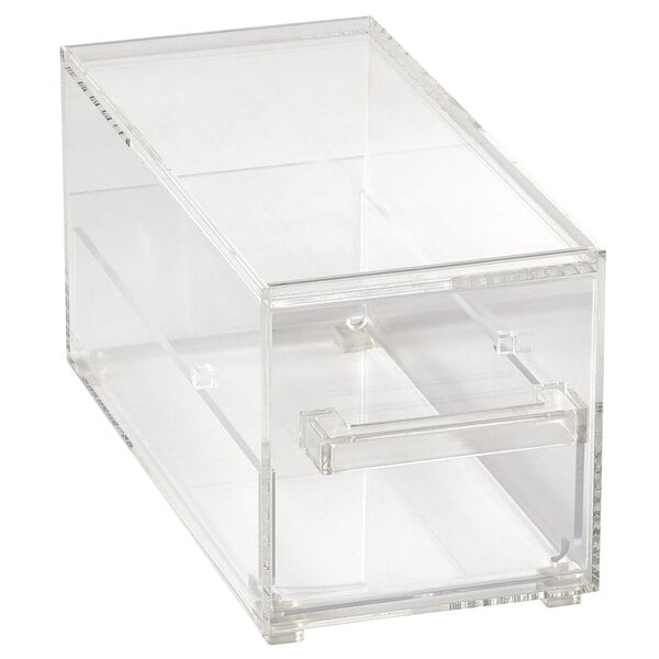 A clear plastic Vollrath bread box with a handle.