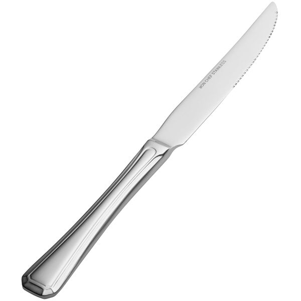 A Bon Chef stainless steel steak knife with a silver handle.