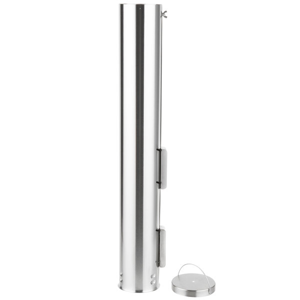 A silver cylindrical Vollrath cup dispenser pole with a metal ball on top.