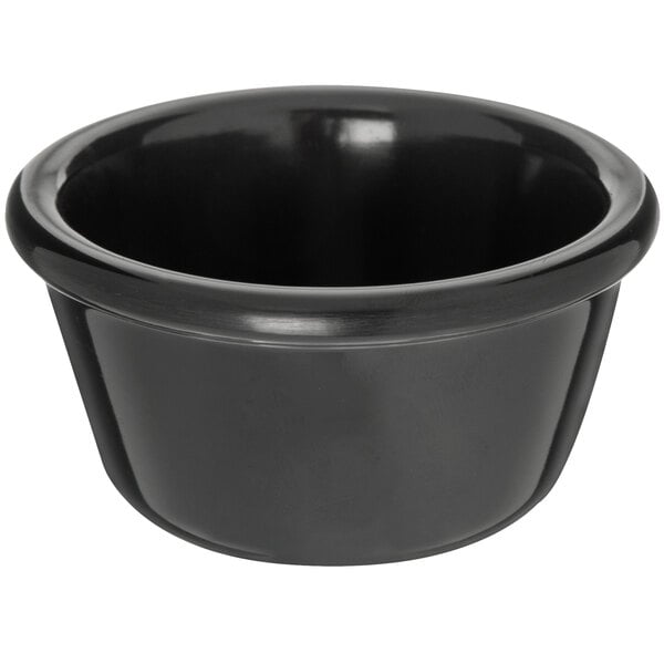 A black Carlisle ramekin on a white background.