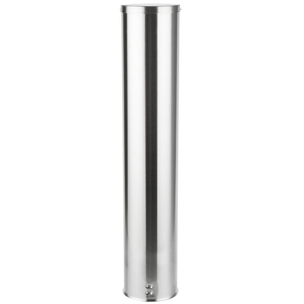 A silver stainless steel cylinder with a handle.