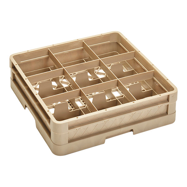 A beige plastic Vollrath Traex glass rack with six compartments.
