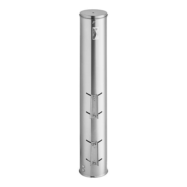 A stainless steel cylinder with holes and a metal cap.