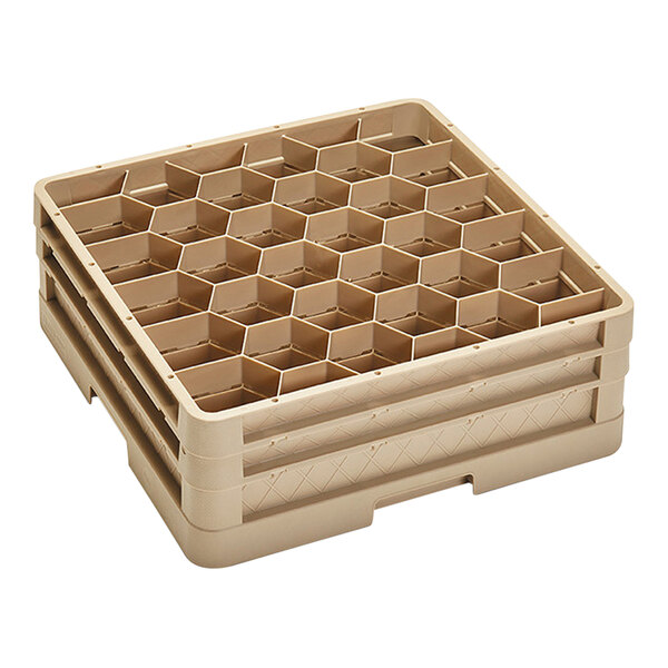 A beige plastic Vollrath Traex glass rack with 6 compartments.