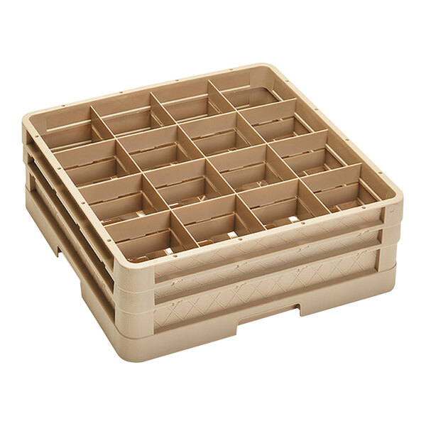 A beige Vollrath plastic cup rack with 16 compartments.