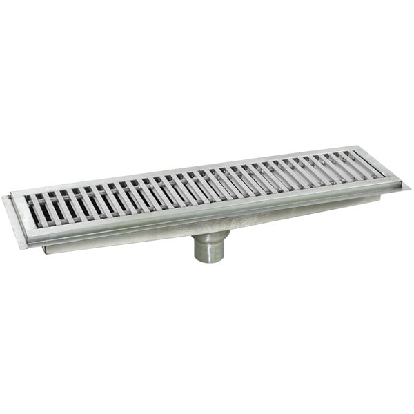 An Eagle Group stainless steel floor trough with a stainless steel grating cover.