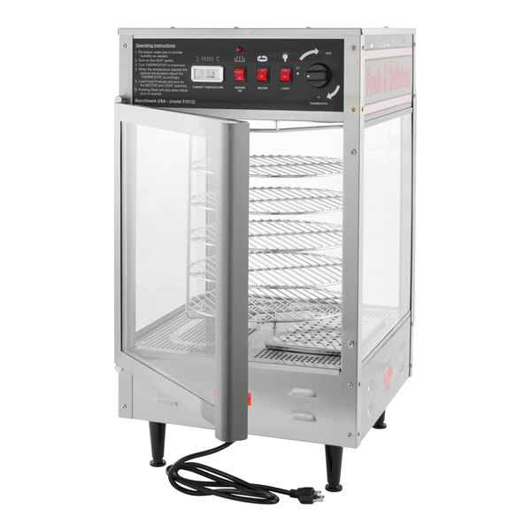 Benchmark USA 51012 Humidified Rotating Pizza / Pretzel Display Warmer with Pretzel Rack and 12" Pizza Rack - 120V, 1480W
