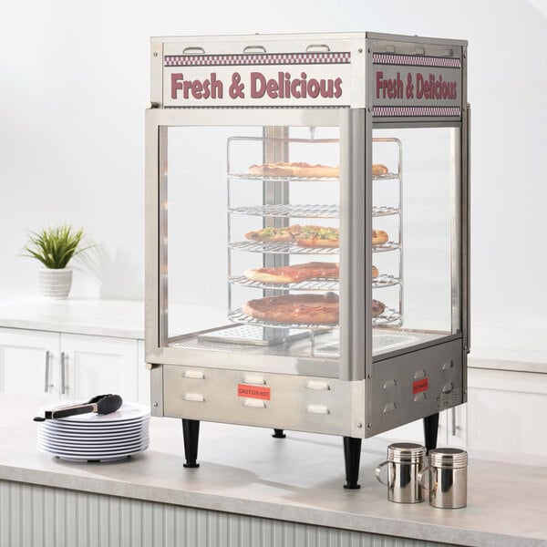 Benchmark USA 51012 Humidified Rotating Pizza / Pretzel Display Warmer with Pretzel Rack and 12" Pizza Rack - 120V, 1480W