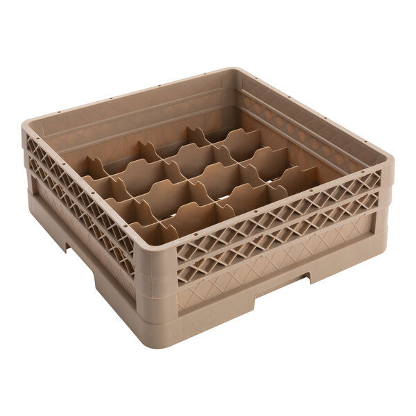 A beige plastic Vollrath cup rack with 20 compartments.