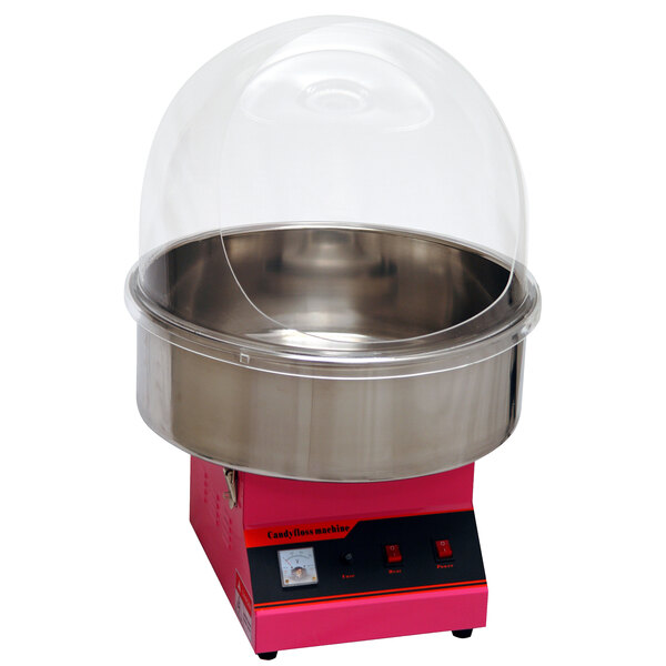 A Benchmark USA Zephyr cotton candy machine with a stainless steel bowl and dome.