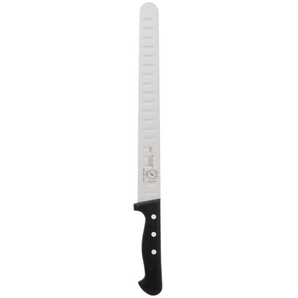 A Mercer Culinary Renaissance bread knife with a black handle.