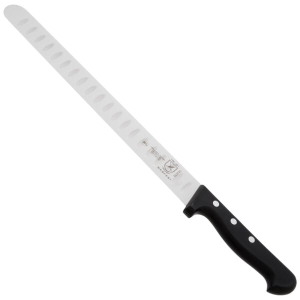 A Mercer Culinary Renaissance bread knife with a black handle.