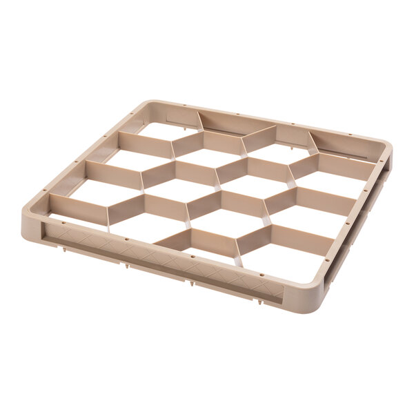 A beige plastic mold with 12 compartments and holes.