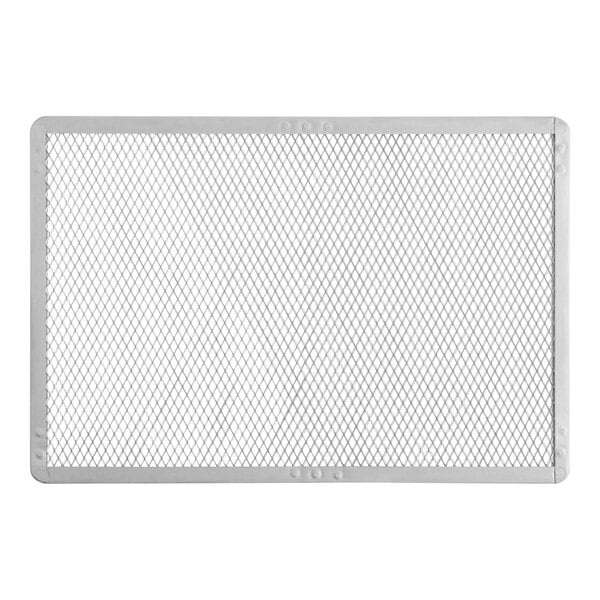 An American Metalcraft expanded aluminum pizza screen with a grid of white mesh.