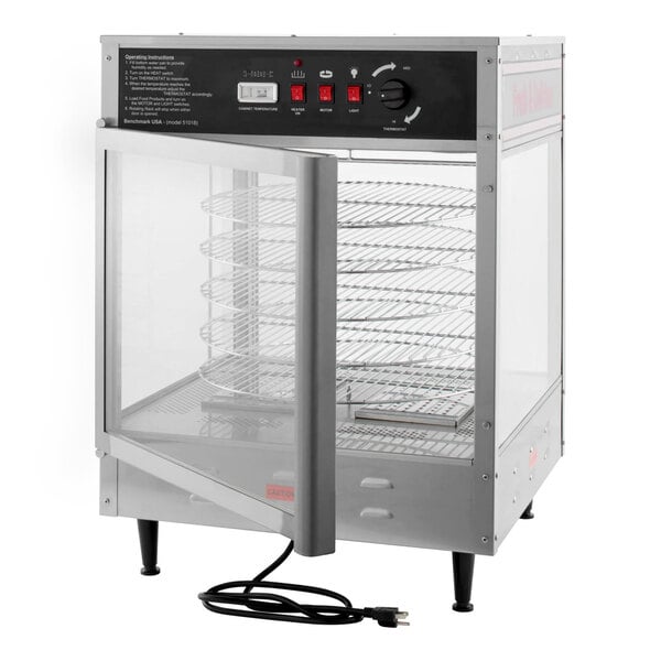 Benchmark USA 51018 Humidified Rotating Pizza / Pretzel Display Warmer with Pretzel Rack and 18" Pizza Rack - 120V, 1480W