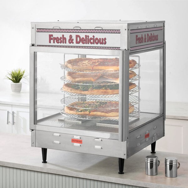 Benchmark USA 51018 Humidified Rotating Pizza / Pretzel Display Warmer with Pretzel Rack and 18" Pizza Rack - 120V, 1480W