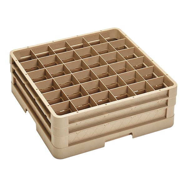 A beige Vollrath Traex glass rack with many compartments.