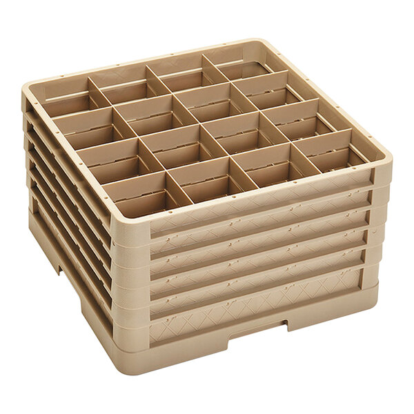 A beige Vollrath plastic container with 16 compartments and 5 extenders.