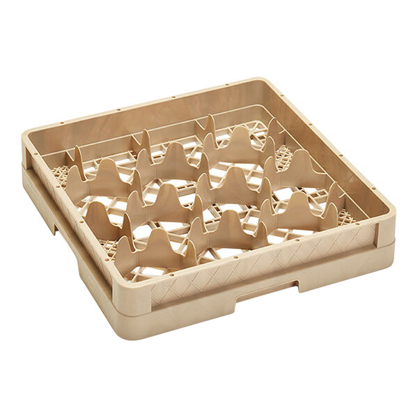 A beige Vollrath Traex glass rack with 12 compartments.
