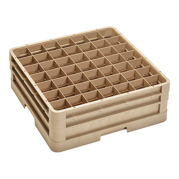 A beige Vollrath plastic glass rack with many compartments.