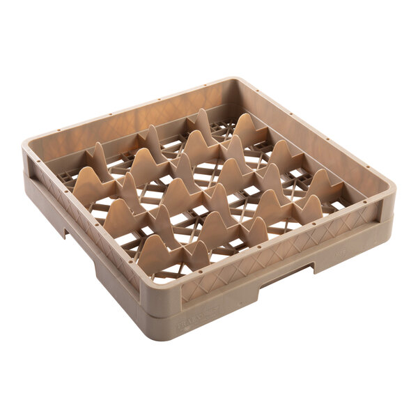 A beige plastic Vollrath glass rack with many compartments and holes.