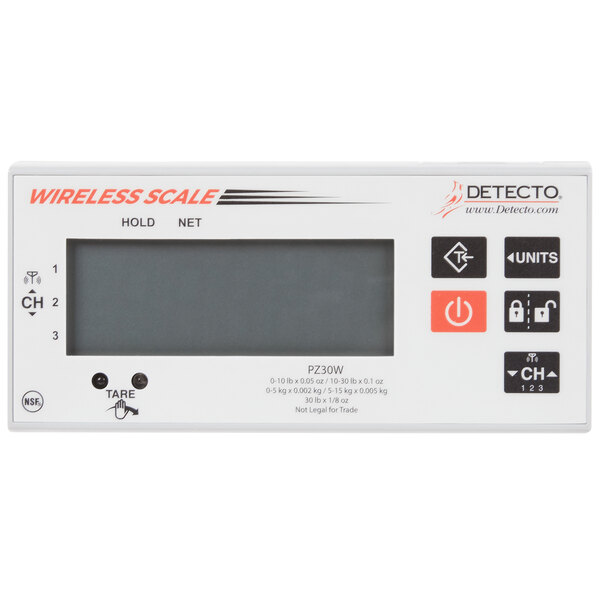 A Cardinal Detecto stainless steel pizza scale with a wireless digital display.
