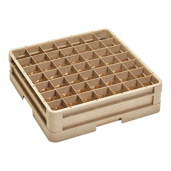 A beige plastic Vollrath Traex glass rack with many compartments.