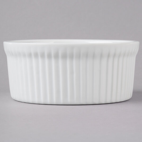 Acopa 10 oz. Round Bright White Fluted Porcelain Souffle / Creme Brulee