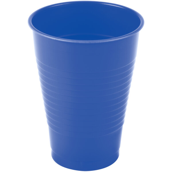 A package of 240 navy blue plastic cups.