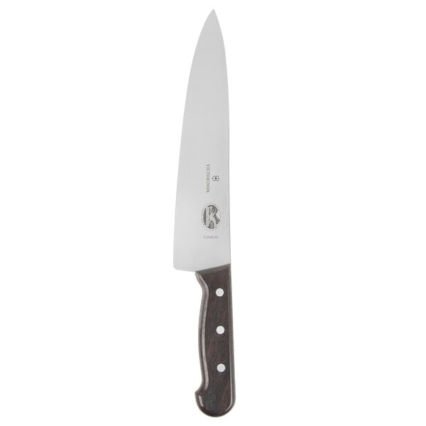 A Victorinox chef knife with a rosewood handle.