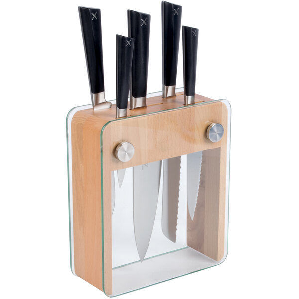 Skandia Reflections 6 Piece Glass Block Knife Set – English Elm