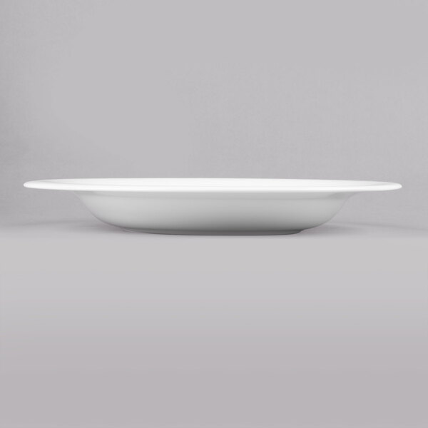 A close up of a white Reserve by Libbey bone china pasta bowl.