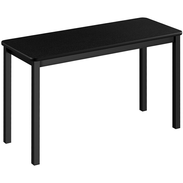 A black rectangular Correll lab table with black legs.