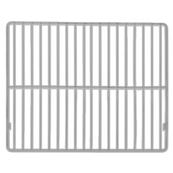 A white metal grid with black bars on it.